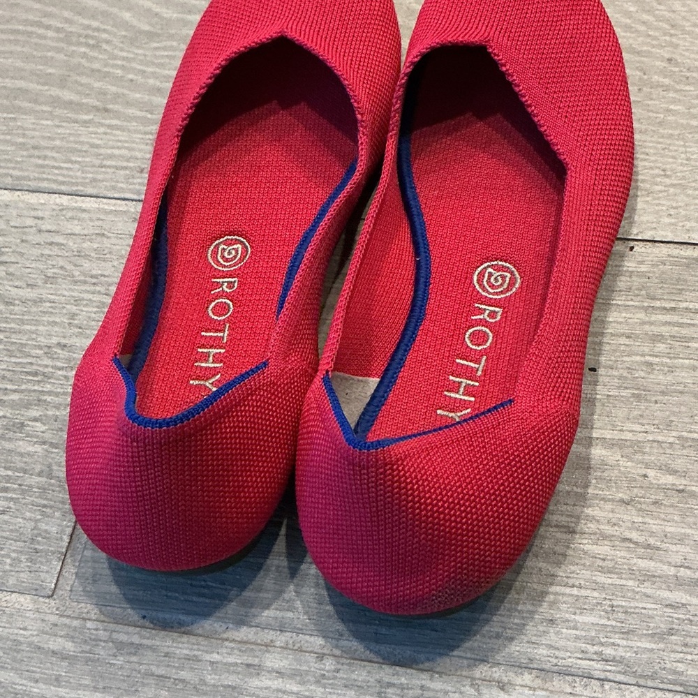 Rothy's Hot Pink Knit Ballet Flats with Blue Trim Sz 9 EUC - Picture 3 of 5